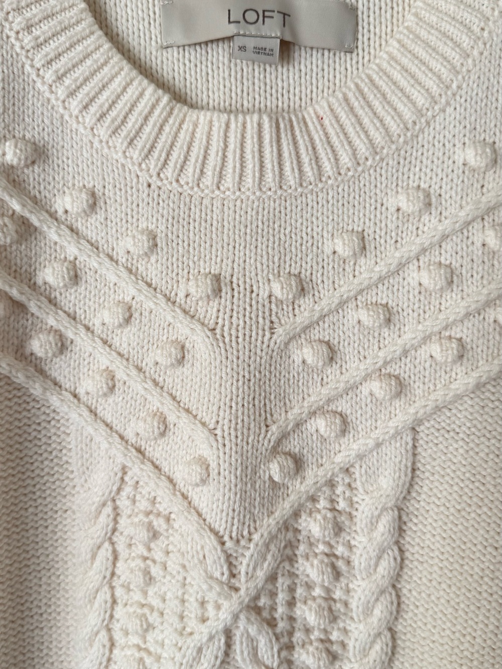 LOFT Cream Textured Popcorn Cable Crewneck Sweater